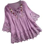 Tops basiques violets patchwork à manches trois-quart à col rond Taille 5 XL plus size look gothique pour femme 