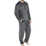 Pyjamas en polaires de soirée d'hiver gris foncé en peluche avec noeuds à motif papillons coupe-vents respirants Taille XL look fashion pour homme 