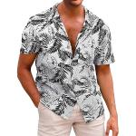 Chemises hawaiennes blanches à fleurs en coton à manches courtes Taille XXL classiques pour homme en promo 