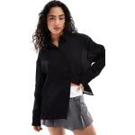 Chemises Bershka noires à effet froissé en viscose col italien Taille XL pour femme 