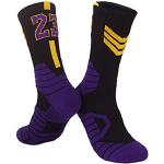 Bestgift Chaussettes de basket-ball pour hommes et femmes Chaussettes personnalisées, Lakers Noir Jaune No. 52 FR, Adult Size