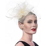 Chapeaux Fedora de mariage beiges en organza Taille M look fashion pour femme 