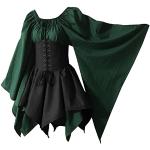 Robes de cocktail vertes en velours à manches longues à col carré Taille M look médiéval pour femme en promo 