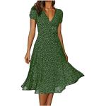 Robes de cocktail de mariage d'automne vertes midi à manches courtes à col en V Taille XL plus size look casual pour femme 