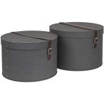 Bigso Box of Sweden lot de 2 boîtes à rangement avec couvercle – Boîtes rondes avec lanières en cuir – petite et grande boîtes à chapeau en panneau de fibres et papier effet lin – noir