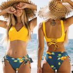 Bikinis jaune citron à fleurs en fibre synthétique Taille XS look fashion pour femme 