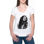 T-shirts blancs à manches courtes Bob Marley à manches courtes à col rond Taille S look fashion pour femme 