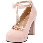 Chaussures montantes roses à talons chunky à bouts ronds Pointure 41 look Pin-Up pour femme 