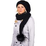 Bonnets d'hiver noirs en fourrure à pompons en laine lavable à la main Tailles uniques look fashion pour femme 
