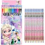 Crayons de couleur roses en bois La Reine des Neiges Elsa en lot de 12 