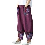 Pantalons de randonnée violets imprimé africain en velours à paillettes à motif Afrique imperméables Taille XL plus size look fashion pour femme 