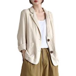 Blazer ample en coton et lin pour femme, beige, XL