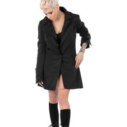 Blazer En Coton Noir Avec Double Col, Veste De Printemps Femme Élégante, Blazer Long, Minimaliste Femme