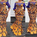 Maxis robes bleues imprimé africain en coton à motif Afrique maxi style ethnique pour femme 