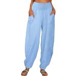 Pantalons taille haute bleus à fleurs Taille XL look hippie pour femme 