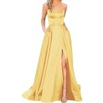 Robes de bal longues jaunes en satin à bretelles spaghetti maxi sans manches Taille 3 XL plus size look fashion pour femme 