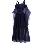 Robes en dentelle vintage bleues à manches longues à col carré Taille 3 XL plus size look médiéval pour femme 