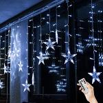 BLOOMWIN Rideau Lumineux Étoiles 3m 8 Modes 5V USB Eclairage Décoration Romantique Intérieure Guirlandes de Noël Lumineuses avec Anneau Fixe Lampe d'Ambiance pour Fenêtre Chambre Mariage Jardin Blanc