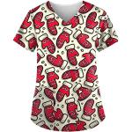 T-shirts de sport pour la Saint-Valentin rouges à carreaux en cuir synthétique à motif animaux Ansatsu Kyoushitsu à capuche à manches courtes à col en V Taille 4 XL look fashion pour femme 