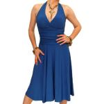 Robe Femme Ajustée et Évasée à Col Licou Longueur Genou - Bleu Taille 44