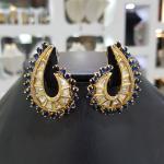 Boucles d'oreilles de mariage bleus saphir en or à perles en argent 22 carats style ethnique pour femme 