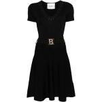 Robes en maille Blugirl By Blumarine noires en viscose à strass au genou à manches courtes à col en V pour femme 