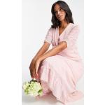 Robes de mariée col v rose bonbon à pois en mousseline à manches courtes Taille S classiques pour femme en promo 