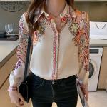 Chemises d'automne à fleurs en fibre synthétique en soie à manches longues Taille XXL look fashion pour femme 