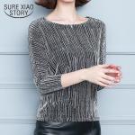 Blouses tunique de printemps grises à sequins Taille 3 XL plus size look fashion pour femme 