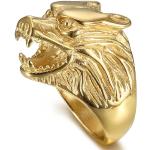 BOBIJOO Jewelry - Bague Chevalière Tête de loup Bijou Homme Acier inoxydable Or Doré Plaqué - 60 (9 US)