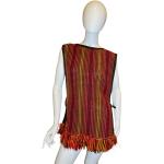 Vestes vintage marron chocolat à rayures en laine à franges à motif bateaux sans manches look hippie pour femme 