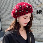 Chapeaux en feutre rouges à effet léopard 58 cm Taille L look asiatique pour femme 