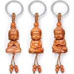 Porte-clés marron en bois à motif Bouddha look asiatique 
