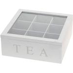 Boite à thé Blanche en Bois avec 9 compartiments pour ranger vos sachets de Thé.Couvercle avec vitre en Verre.