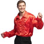 Chemises satinées Boland rouges en satin à volants à manches longues Taille XL look casual pour homme en promo 