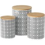 BOLTZE Tiles 1005966 Lot de 3 boîtes de conservation rondes avec couvercle en bois Ø 12 cm/14 cm/10 cm pour conserver biscuits, sucre, farine, biscuits