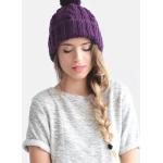 Bonnets violet foncé en laine oeko-tex à pompons en laine Tailles uniques pour femme 