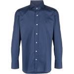 Chemises LUIGI BORRELLI bleu marine en coton mélangé col italien stretch à manches longues pour homme 