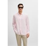 Chemises rose bonbon en lin en lin à manches longues col button down Taille S pour homme 