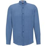 Chemises de créateur HUGO BOSS BOSS bleues en lin col mao Taille S look casual pour homme en promo 
