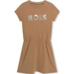 Robes évasées de créateur HUGO BOSS BOSS Kidswear marron en coton mélangé à manches courtes à col rond pour femme 