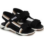 Sandales plates de créateur HUGO BOSS BOSS Kidswear noires à rayures en caoutchouc à bouts ouverts à scratchs Pointure 39 pour garçon 