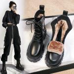 Bottines d'hiver noires en cuir synthétique gothiques look Punk pour femme 