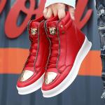 Chaussures de skate  de printemps rouges à effet léopard en cuir synthétique à motif tigres imperméables look casual pour homme 