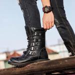 Chaussures de sécurité noires en cuir look militaire pour homme 