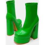 Bottes vernies vertes en cuir verni à bouts carrés pour pieds larges à fermetures éclair pour femme 
