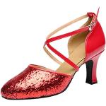 Sandales à talons de mariage rouges laquées à paillettes à talons carrés pour pieds larges Pointure 36 look casual pour femme 