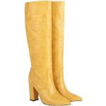 Cuissardes d'automne jaunes en cuir imperméables à bouts pointus à fermetures éclair Pointure 38 look casual pour femme 