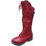 Bottes rouges en cuir mollets larges pour pieds larges à lacets Pointure 39 plus size look militaire pour femme 
