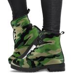 Bottes kaki camouflage en cuir synthétique en cuir vegan look militaire pour femme 